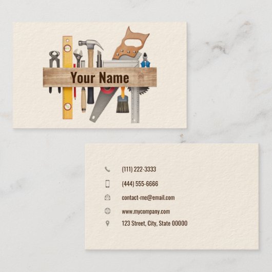 02-2021カスタマイズ可能な手作り大工の道具 名刺 (正面/裏面)