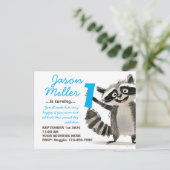 02 Racoon themed birthday party for babe turning 1 インビテーションポストカード (スタンド正面)