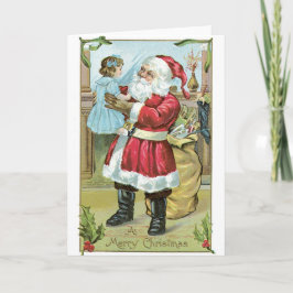 045ヴィンテージのクリスマスカードのサンタクロースの小さな女の子 シーズンカード