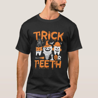 0 トリック・オア・ティース おもしろ歯科 ハロウィン トリート デント Tシャツ