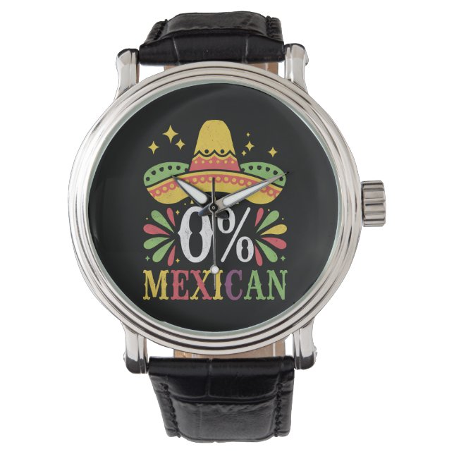 0% メキシコ人 0パーセント 面白いシンコデマヨ 腕時計 (正面)