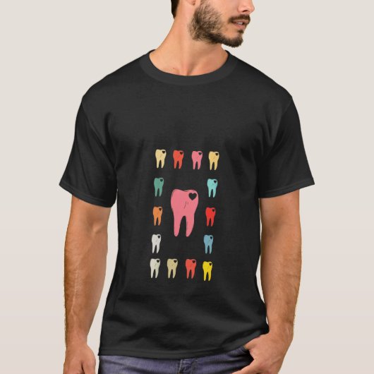 0 女性 歯 ハート柄 歯科助手 衛生士 Tシャツ (正面)