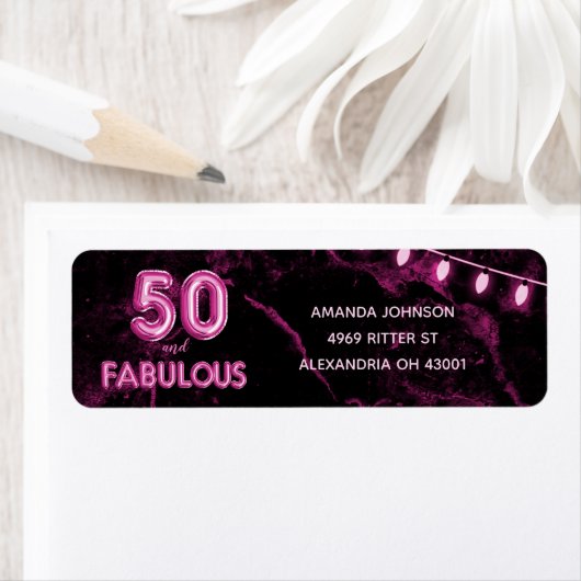 0 & Fabulous Pink & Black 50誕生日 ラベル (インサイチュ)