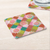 &0sレトロデイジーグリーンコースター スクエアペーパーコースター (アングル)