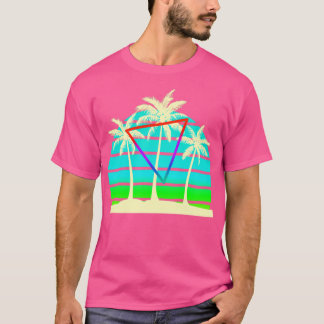 0sレトロビーチパームツリーズサンセット tシャツ