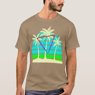 0sレトロビーチパームツリーズサンセット tシャツ