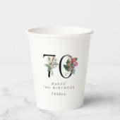0th Birthday Cheers with Name Tropical Floral 紙コップ (正面)