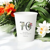 0th Birthday Cheers with Name Tropical Floral 紙コップ