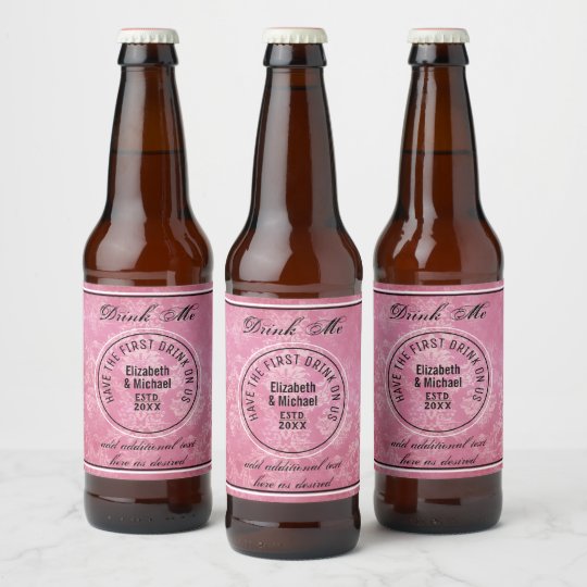 1杯目のお飲み物をお召し上がりください ピンク結婚式の引き出物 ビールラベル Zazzle Co Jp