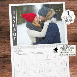1かモダン月に1枚の写真と表紙のコラージュ カレンダー