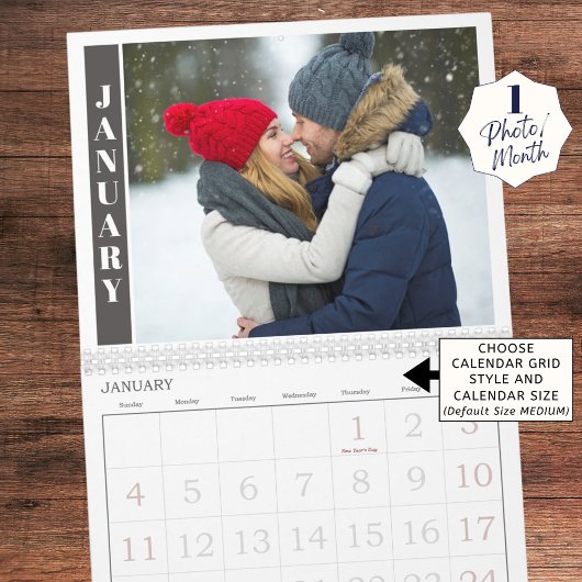 1かモダン月に1枚の写真と表紙のコラージュ カレンダー