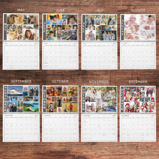 1かモダン月12枚の写真コラージュ カレンダー