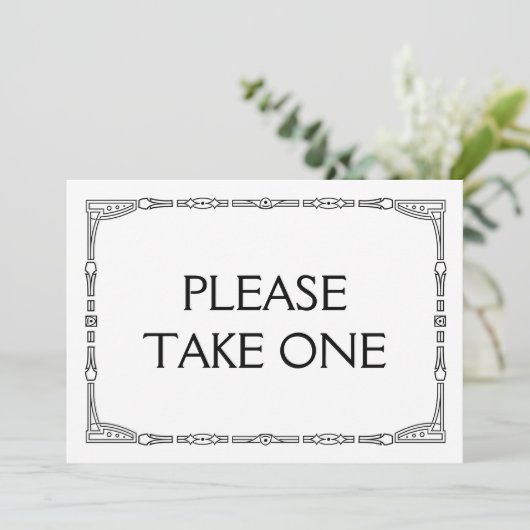 「1つお取りください」 アールデコスタイルのウェディングサイン 招待状 (スタンド正面)