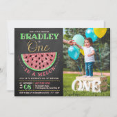 1つだけのメロン 黒板 1歳の誕生日写真 招待状 (正面)
