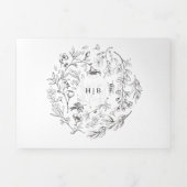 1つにまとめて |植物学クラシック花模様の結婚 三つ折り招待状 (カバー)