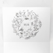 1つにまとめて |植物学クラシック花模様の結婚 三つ折り招待状 (内部最初)