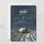 1つにズーム:ヴィンテージレースカー誕生日 招待状 (裏面)