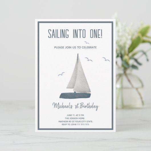 1つにセーリング!航海の誕生日 招待状 (スタンド正面)