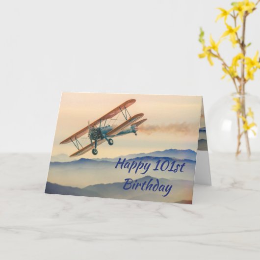 1つのおもしろいモデルからのヴィンテージの飛行機101番目の誕生日 カード (黄色い花)