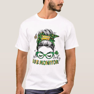 1つのおもしろいラッキースクールバスモニターMessy Bun St Pa Tシャツ