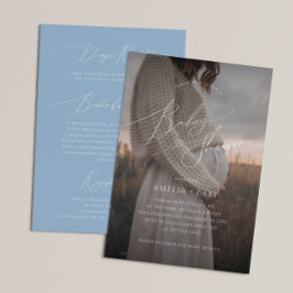 1つのお洒落赤ちゃんシャワーでほこりっぽい青い写真 招待状