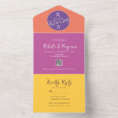 1つのはっきりした招待状に明るい結婚ピンク色の オールインワン招待状 (内側)