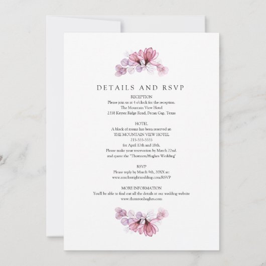 1つのほこりっぽいバラ透明フローラ 招待状 (裏面)