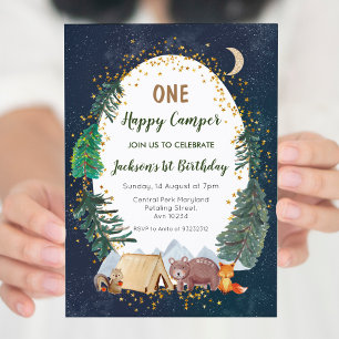 1つのアドベンチャーキャンパーの最初の誕生日の招待 招待状