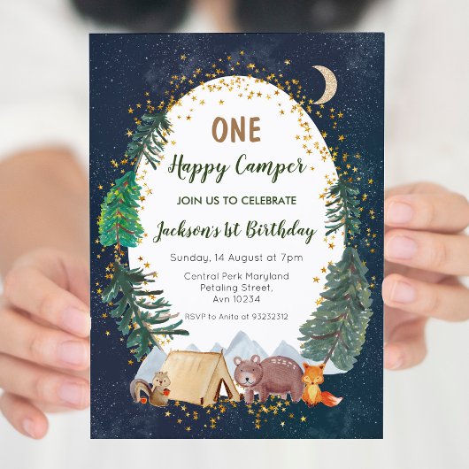 1つのアドベンチャーキャンパーの最初の誕生日の招待 招待状