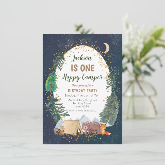 1つのアドベンチャーキャンパーの最初の誕生日の招待 招待状 (スタンド正面)