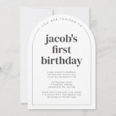 1つのアーチ型フォトファースト誕生日 招待状 (裏面)