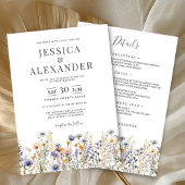 1つのエレガントな結婚式でほこりっぽい青いワイルドフラワー 招待状