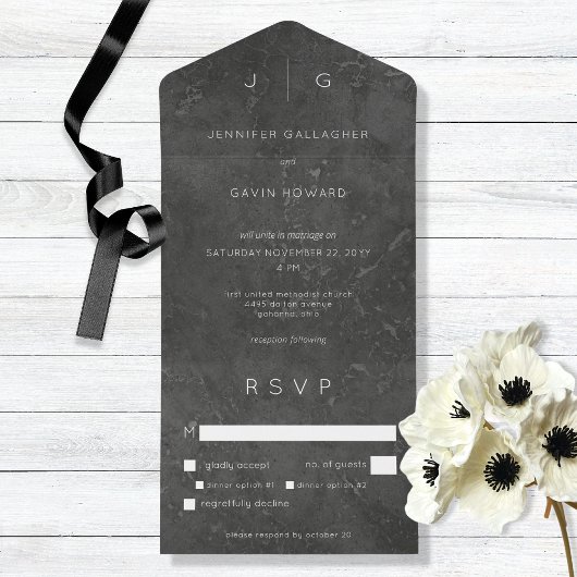 1つのエレガントミニマル招待状で全て暗く オールインワン招待状