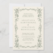 1つのエレガントヴィンテージの結婚式でセージ・グリーン 招待状 (正面)
