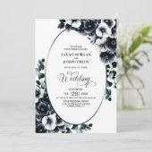 1つのエレガント白黒フローラに結婚すべて 招待状 (スタンド正面)