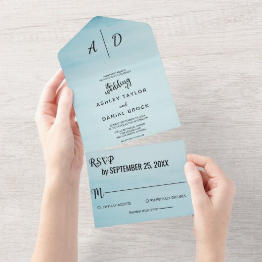 1つのエレガント結婚式でほこりっぽい青空を招待 オールインワン招待状 (貼ってはがせる)