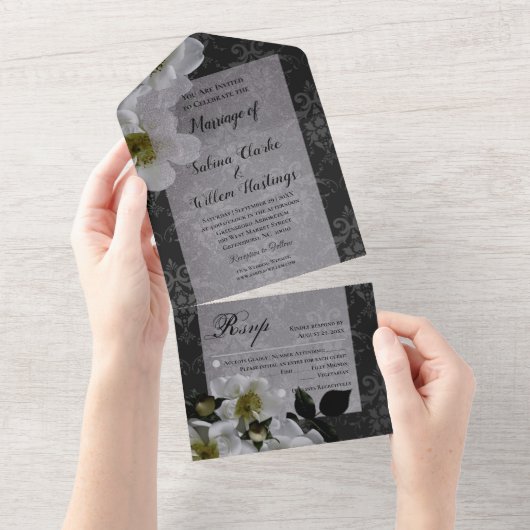 1つのエレガント結婚式でゴシックのフローラをすべて招待 オールインワン招待状 (貼ってはがせる)