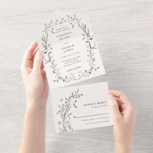 1つのエレガント結婚式でフローラをすべて招待 オールインワン招待状 (貼ってはがせる)