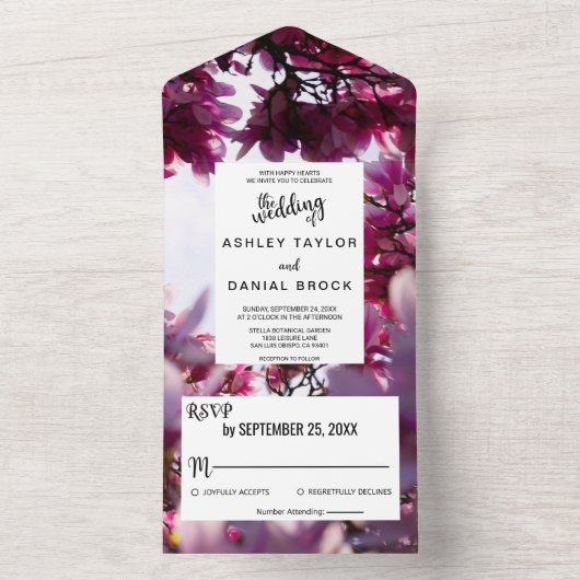 1つのエレガント結婚式でフローラをすべて花開く オールインワン招待状 (内側)