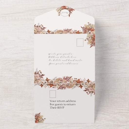 1つのエレガント結婚式で秋のフローラを招待 オールインワン招待状 (外側)