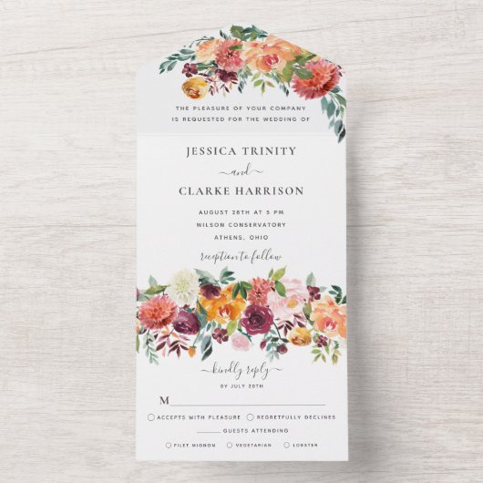 1つのエレガント結婚式で秋のフローラを招待 オールインワン招待状 (内側)