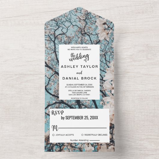 1つのエレガント結婚式で緑のフローラをすべて招待 オールインワン招待状 (内側)