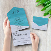 1つのエレガント結婚式で青い灰色の素朴な招待 オールインワン招待状