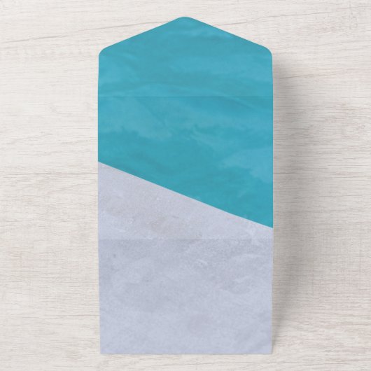 1つのエレガント結婚式で青い灰色の素朴な招待 オールインワン招待状 (外側)