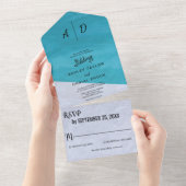 1つのエレガント結婚式で青い灰色の素朴な招待 オールインワン招待状 (貼ってはがせる)