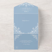 1つのエレガント結婚式の招待でほこりっぽい青 オールインワン招待状 (外側)