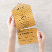 1つのエレガント結婚式の招待で上品なシックな金ゴールドすべて オールインワン招待状 (貼ってはがせる)