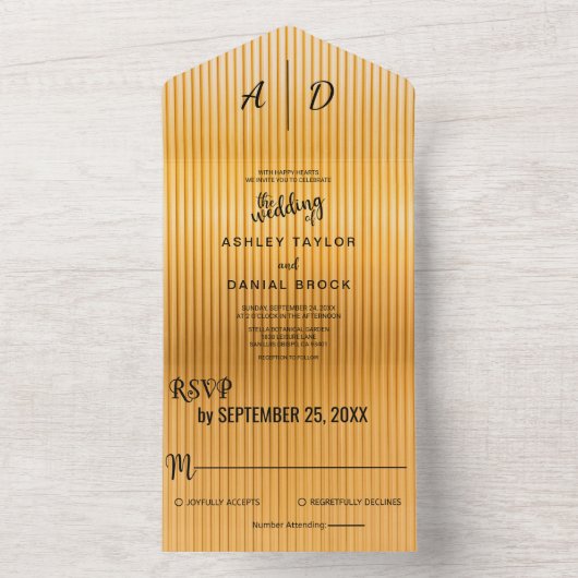 1つのエレガント結婚式の招待で上品なシックな金ゴールドすべて オールインワン招待状 (内側)