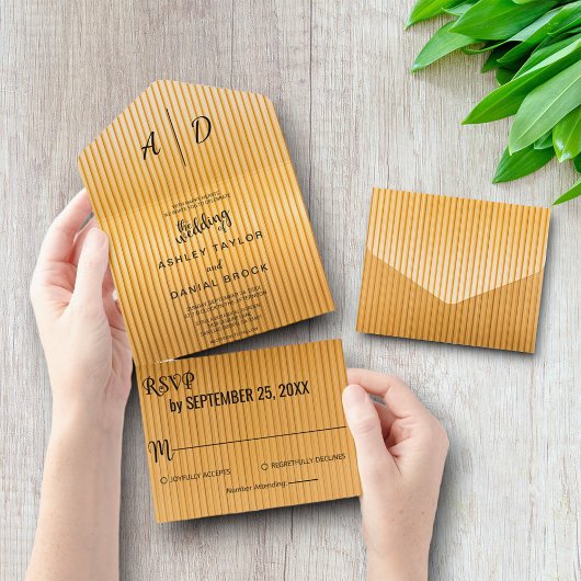 1つのエレガント結婚式の招待で上品なシックな金ゴールドすべて オールインワン招待状