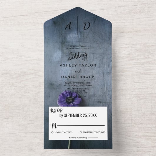 1つのエレガント結婚式の招待で素朴なフローラ オールインワン招待状 (内側)